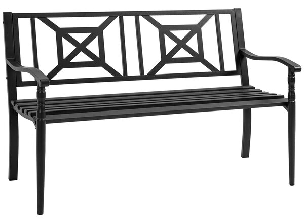 Outsunny Zahradní Lavice pro 2 Osoby, Venkovní Terasa, Vysoké Opěradlo, Dřevěné Sedáky, Pohodlné Opěrky Ruky, Ocelová Konstrukce 128 x 62,5 x 81,5 cm