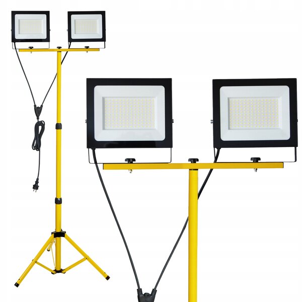 LED Reflektor Stavební Světlo na Stativu 2x100W 17000lm 4000K IP54 Kabel 3M