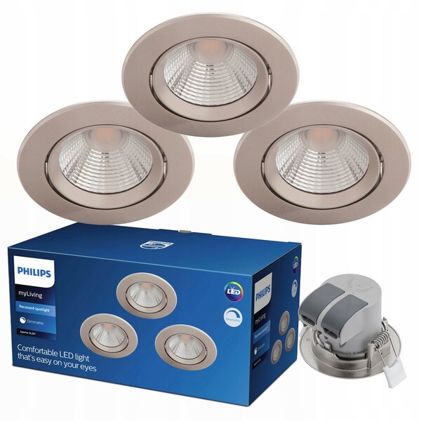 3x Zápustné Stropní LED Svítidlo 5.5W 350lm 2700K Nikl Sparkle Philips
