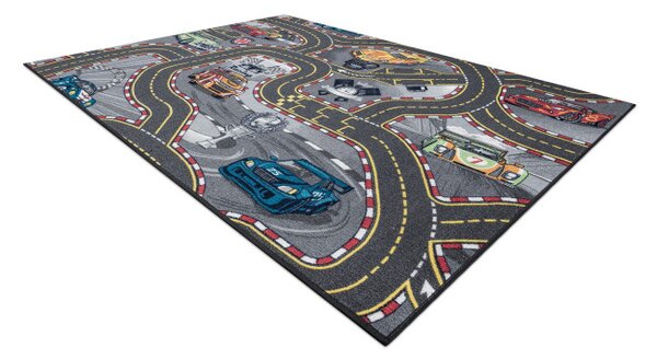 Dětský koberec REBEL ROADS Racers 97 Ulice, auta, protiskluzový - šedý