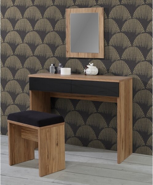 Toaletní stolek ERO 100x41 cm + taburet 45x30 cm hnědá/černá