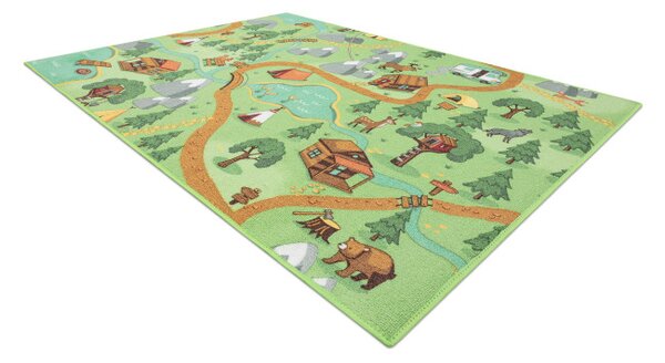 Dětský koberec REBEL ROADS Wild life 90 Les, zvířata protiskluzový - zelený