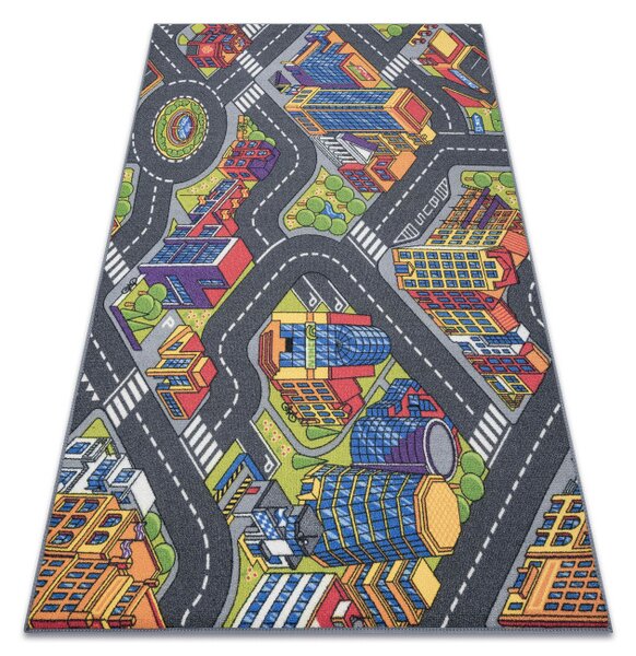 Dětský koberec REBEL ROADS Urban life 97 Metropolis, ulice protiskluzový - šedý