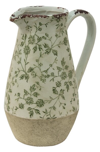 Keramický dekorační džbán se zelenými květy Jenia M - 20*14*25 cm - Clayre & Eef