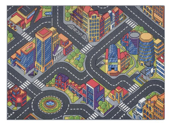 Dětský koberec REBEL ROADS Urban life 97 Metropolis, ulice protiskluzový - šedý