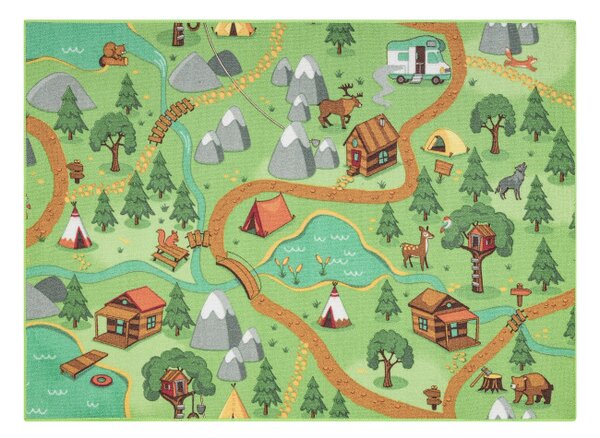 Dětský koberec REBEL ROADS Wild life 90 Les, zvířata protiskluzový - zelený