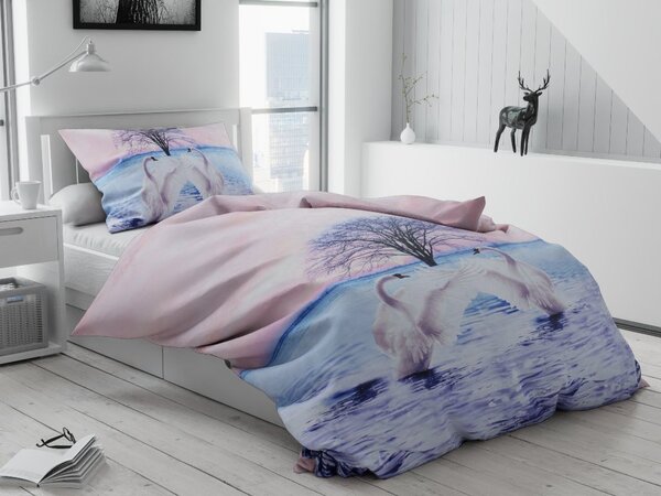 3D Povlečení polycotton Labutě TiaHome - 1x Polštář 90x70cm, 1x Přikrývka 140x200cm