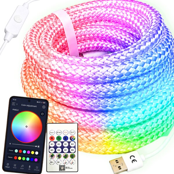 LED NEONOVÁ SVĚTELNÁ PÁSKA RGB HADICE VODOTĚSNÁ APLIKACE DÁLKOVÝ OVLADAČ ČASOVAČ IP67