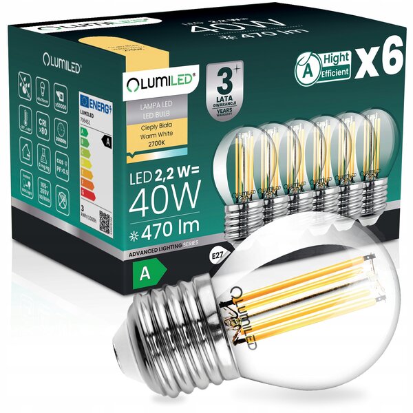 LED žárovka Lumiled E27 2,2 W 470 lm 2700 K 6 ks kulička