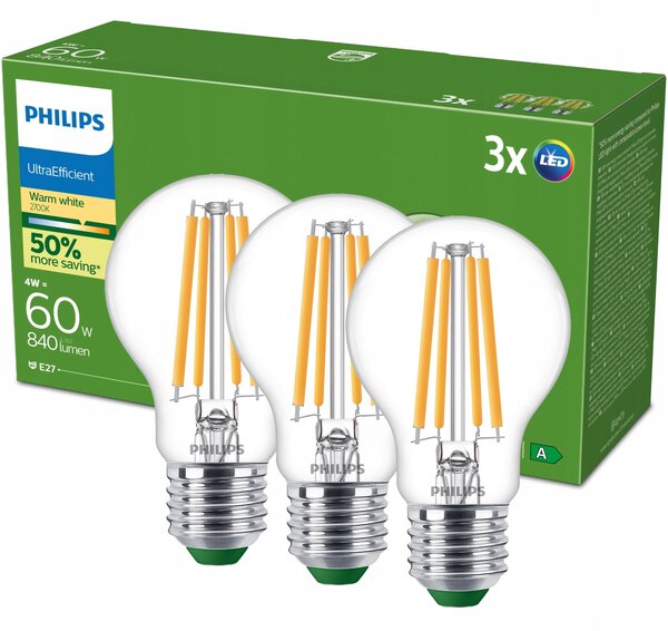 LED žárovka Philips E27 A60 4W 840 lm 2700 K 3 ks