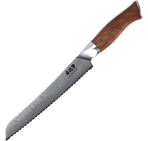 Gudaro - Damaškový kuchyňský nůž na pečivo TAKUMI 8", délka 20 cm, ořech