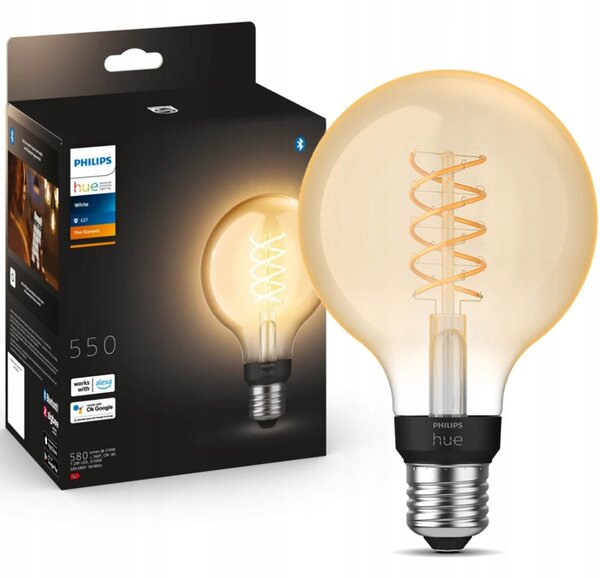 LED žárovka Globe E27 G95 7,2W Filament Philips Hue White Bluetooth Zigbee