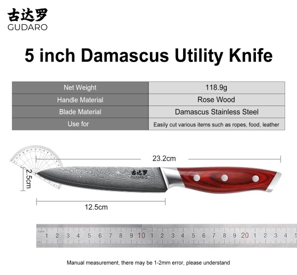 Gudaro - Damaškový univerzální kuchyňský nůž KENSHO 5", délka 12,5 cm