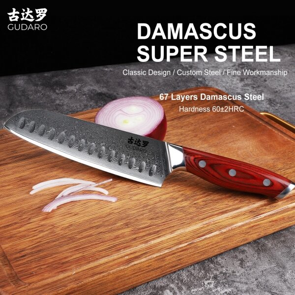 Gudaro -Damaškový Santoku kuchyňský nůž KENSHO 7",67 vrstev oceli, délka 17,5cm