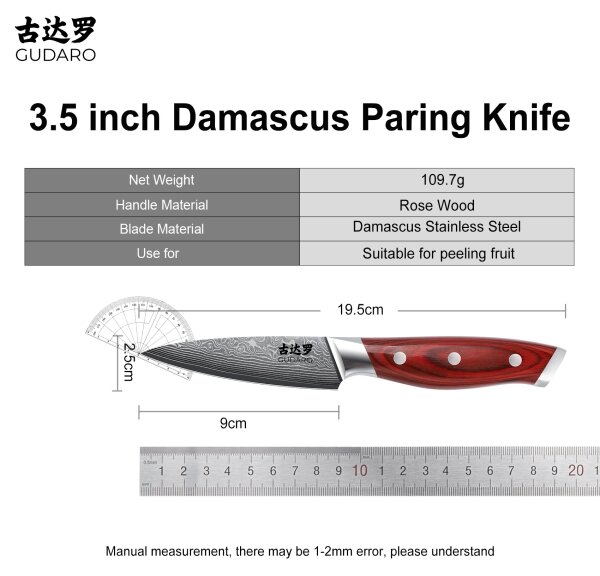 Gudaro - Damaškový kuchyňský nůž KENSHO 3,5", 67 vrstev oceli, délka 9,5 cm