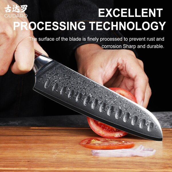 Gudaro -Damaškový Santoku kuchyňský nůž KENSHO 7",67 vrstev oceli, délka 17,5cm