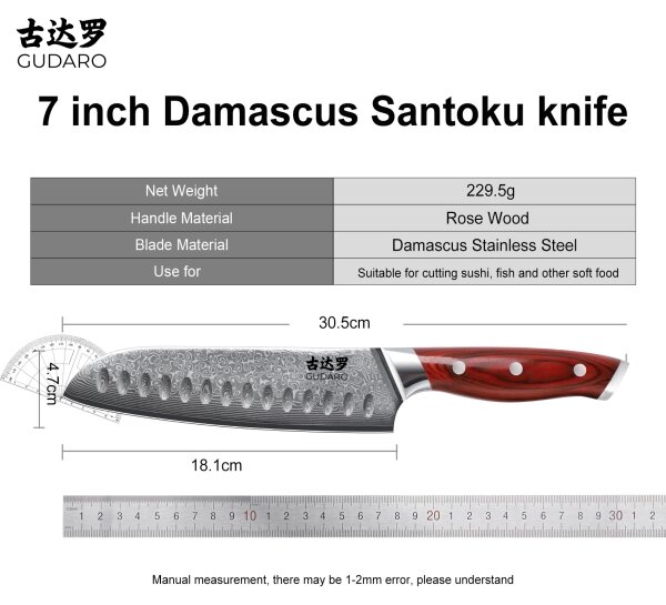 Gudaro -Damaškový Santoku kuchyňský nůž KENSHO 7",67 vrstev oceli, délka 17,5cm