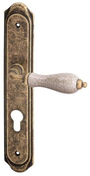 AC-T SERVIS Dveřní klika ANTIK patina bronz/porcelán - oválné štítové kování 72 mm Provedení štítu: BB - obyčejný klíč