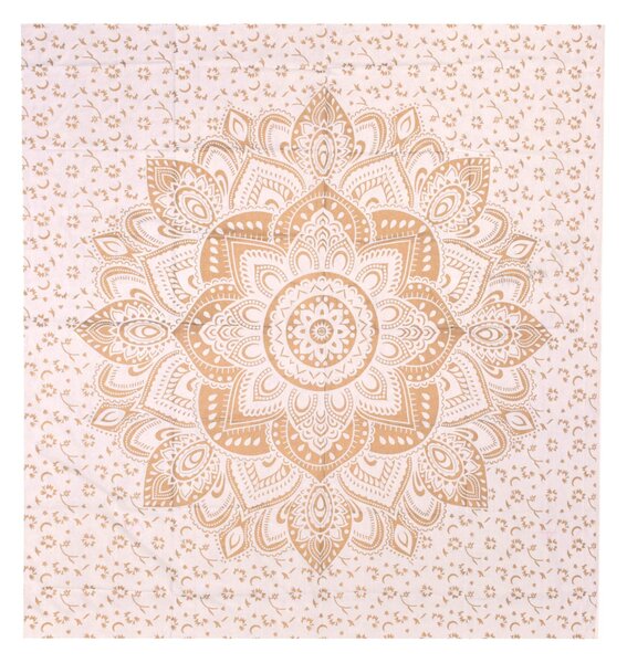 Přehoz s tiskem, Mandala, bílo-zlatý, 220x200 cm (2J)
