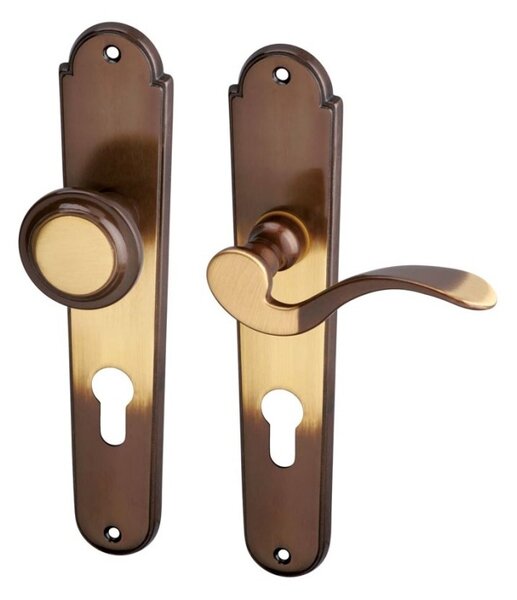 AC-T SERVIS Dveřní klika KAMPA bronz - oválné štítové kování 72 mm Provedení štítu: Koule/klika - levá