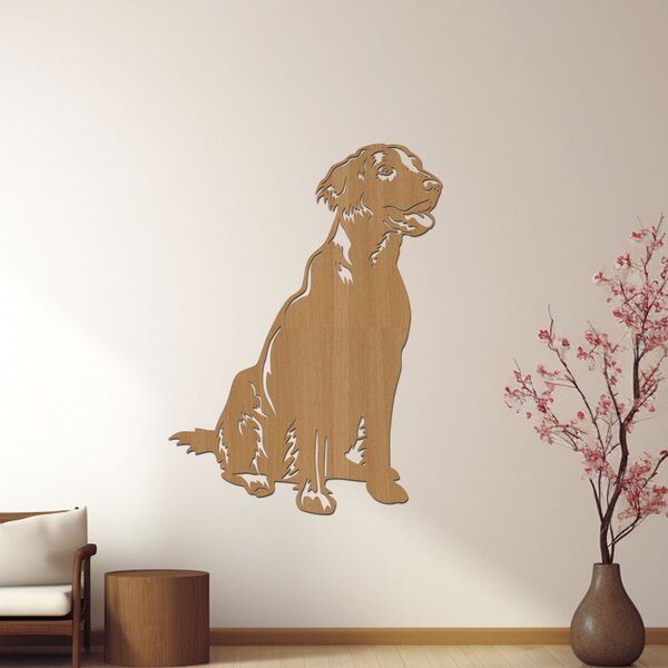 Dřevěný obraz psa Flat coated retriever | Rozměry (cm): 30x40 | Zvolte barvu dekoru: Javor