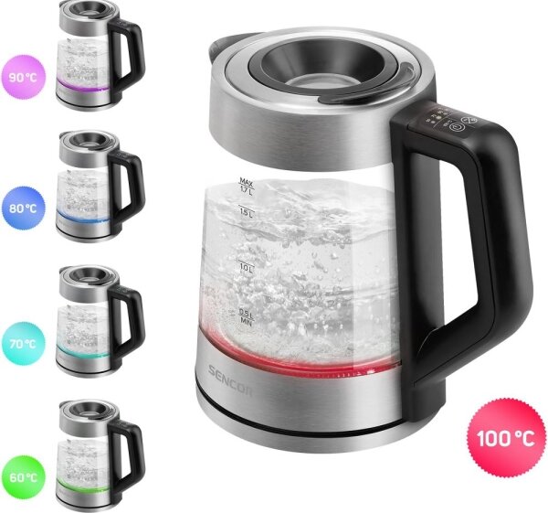 Sencor - Rychlovarná konvice s termoregulací 1,7 l 2200W/230V matný chrom/černá