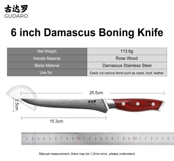Gudaro - Damaškový vykošťovací nůž KENSHO 6", 67 vrstev oceli, délka 15 cm