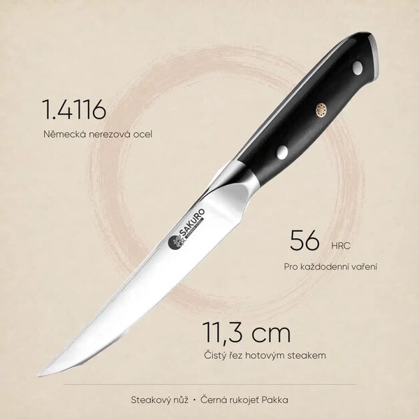 Steakový nůž z německé oceli SaKuRo Hanzo Black DE 11,3 cm