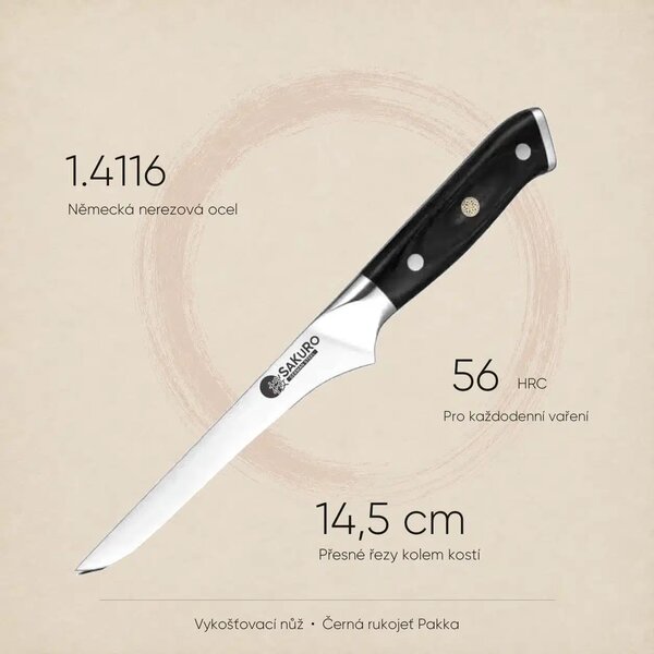 Vykošťovací nůž z německé oceli SaKuRo Hanzo Black DE 14,5 cm