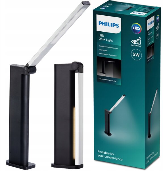 PHILIPS LED Stolní Lampa 5W Školní USB 4000K AMBER Stmívatelná Černá
