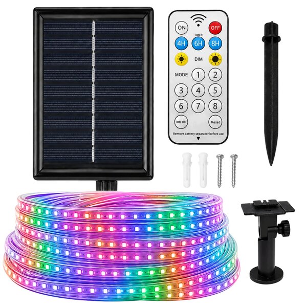 VODOTĚSNÁ LED PÁSKOVÁ SVÍTILNA 10M IP65 SOLÁRNÍ NAPÁJENÍ BAREVNÁ + DÁLKOVÝ OVLADAČ