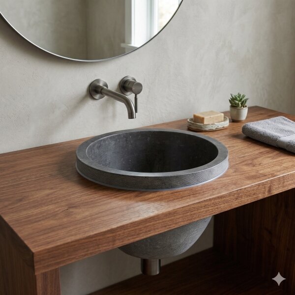 Bathco 00374 - Umyvadlo do desky vestavné MIRAGE pr. 40 cm kámen/šedá