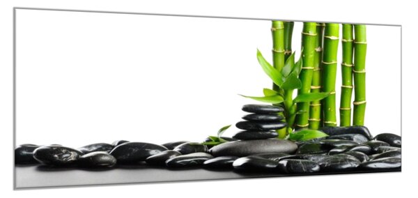 Obraz skleněný bambus a černé zen kameny - 30 x 60 cm