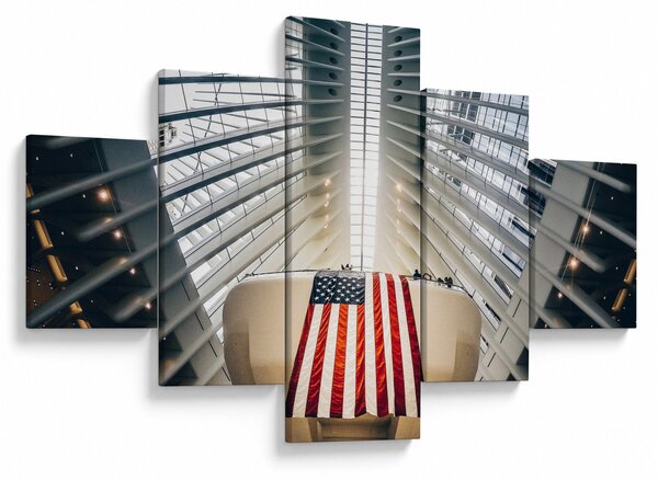 Obraz stavby s vlajkou USA (125x70 cm)