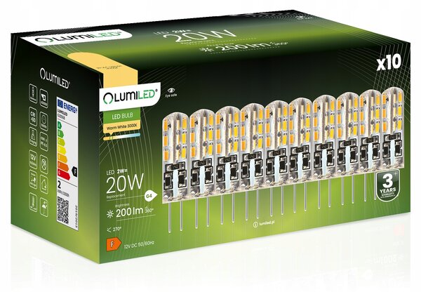 10x LED žárovka G4 Kapsle 2W = 20W 200lm 3000K Teplá bílá 360° 12V LUMILED