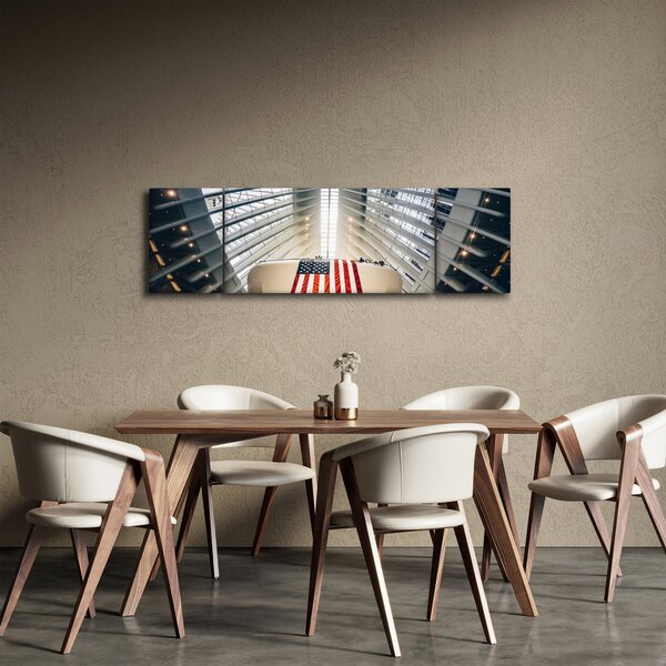 Obraz stavby s vlajkou USA (170x50 cm)