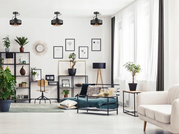 Závěsné svítidlo Luxolar černé kovové s mědí 24 cm E27 moderní