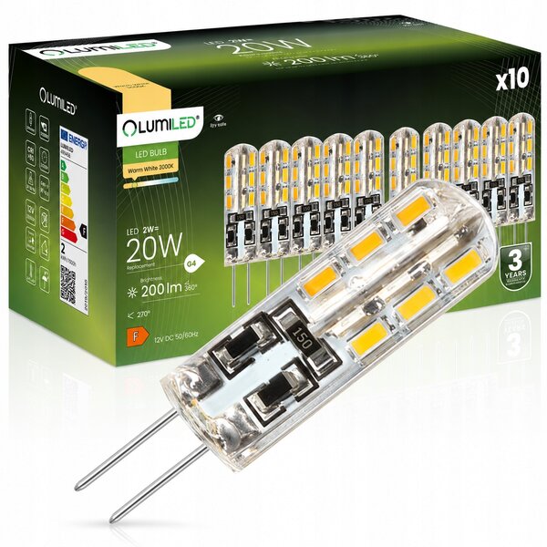 10x LED žárovka G4 Kapsle 2W = 20W 200lm 3000K Teplá bílá 360° 12V LUMILED