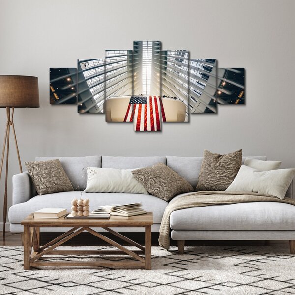 Obraz stavby s vlajkou USA (210x100 cm)