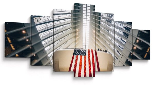 Obraz stavby s vlajkou USA (210x100 cm)
