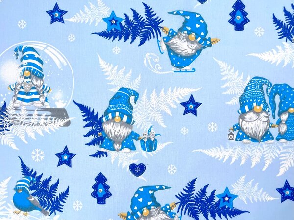 Mirtex DOMESTINO 120/ 22296-5 Vánoční skřítek modrý na světle modré - 160cm / VELKOOBCHOD Ceník: VELKOOBCHOD: po celých rolích, bez odvíjení