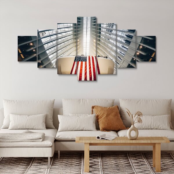 Obraz stavby s vlajkou USA (210x100 cm)
