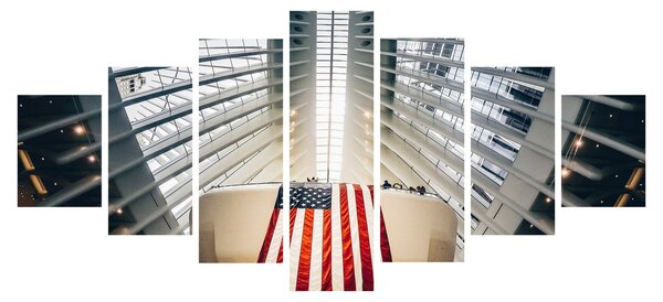 Obraz stavby s vlajkou USA (210x100 cm)