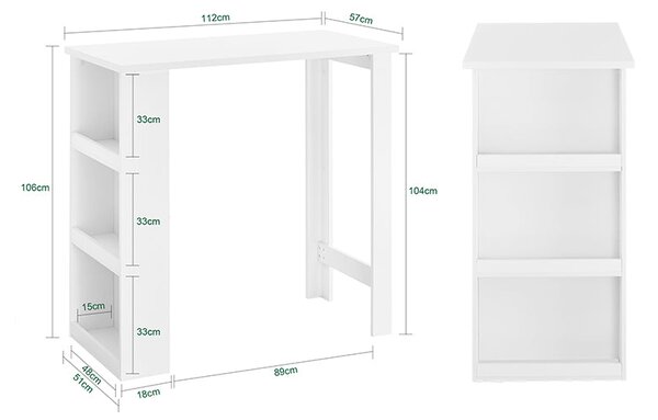 SoBuy FWT17-II-W Barový stůl Odkládací stolek Kuchyňská linka Kuchyňský stůl se 3 policemi Bílá 112x106,5x57cm