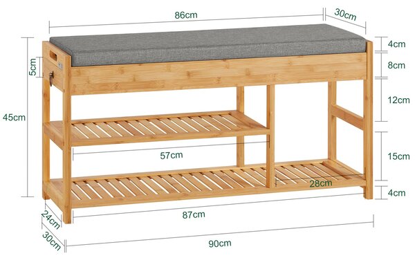 SoBuy FSR47-N Lavice na boty Bambusová 90x45x30cm