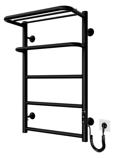 Koupelnový žebříkový radiátor HOTEL 75W/230V 66x42 cm nerez/černá pravá