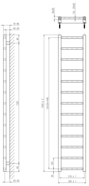 Sapho - Koupelnový radiátor METRO LIGHT 150x30 cm bílá