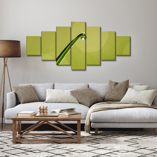 Obraz kapky vody na trávě (210x100 cm)