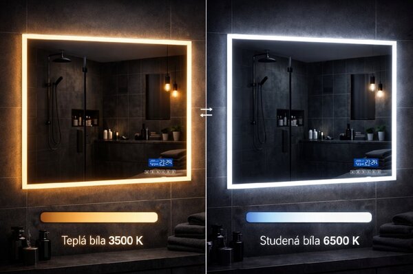LED zrcadlo Smart 120x65 cm, Bluetooth, nastavitelná barva světla, Anti-fog