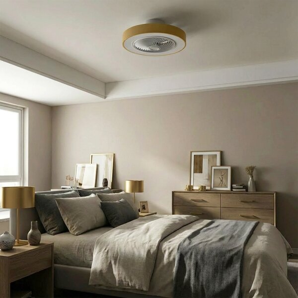 Brilagi - LED Stmív. svítidlo s ventilátorem LED/38W/230V pr. 50 cm zlatá + DO